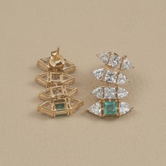 Solid 14k Yellow Gold Lab Grown Diamond Dainty Emerald Diamond Earring Jewelry