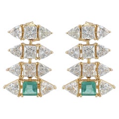 Solid 14k Yellow Gold Lab Grown Diamond Dainty Emerald Diamond Earring Jewelry