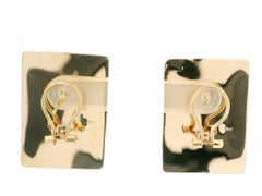 Solid 14k Yellow Gold Large Rectangular Shape Grooved Button Omega Earrings