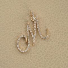 Solid 14k Yellow Gold M Letter Charm Genuine Diamond Pendant Fine Jewelry