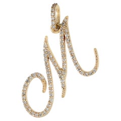 Solid 14k Yellow Gold M Letter Charm Genuine Diamond Pendant Fine Jewelry
