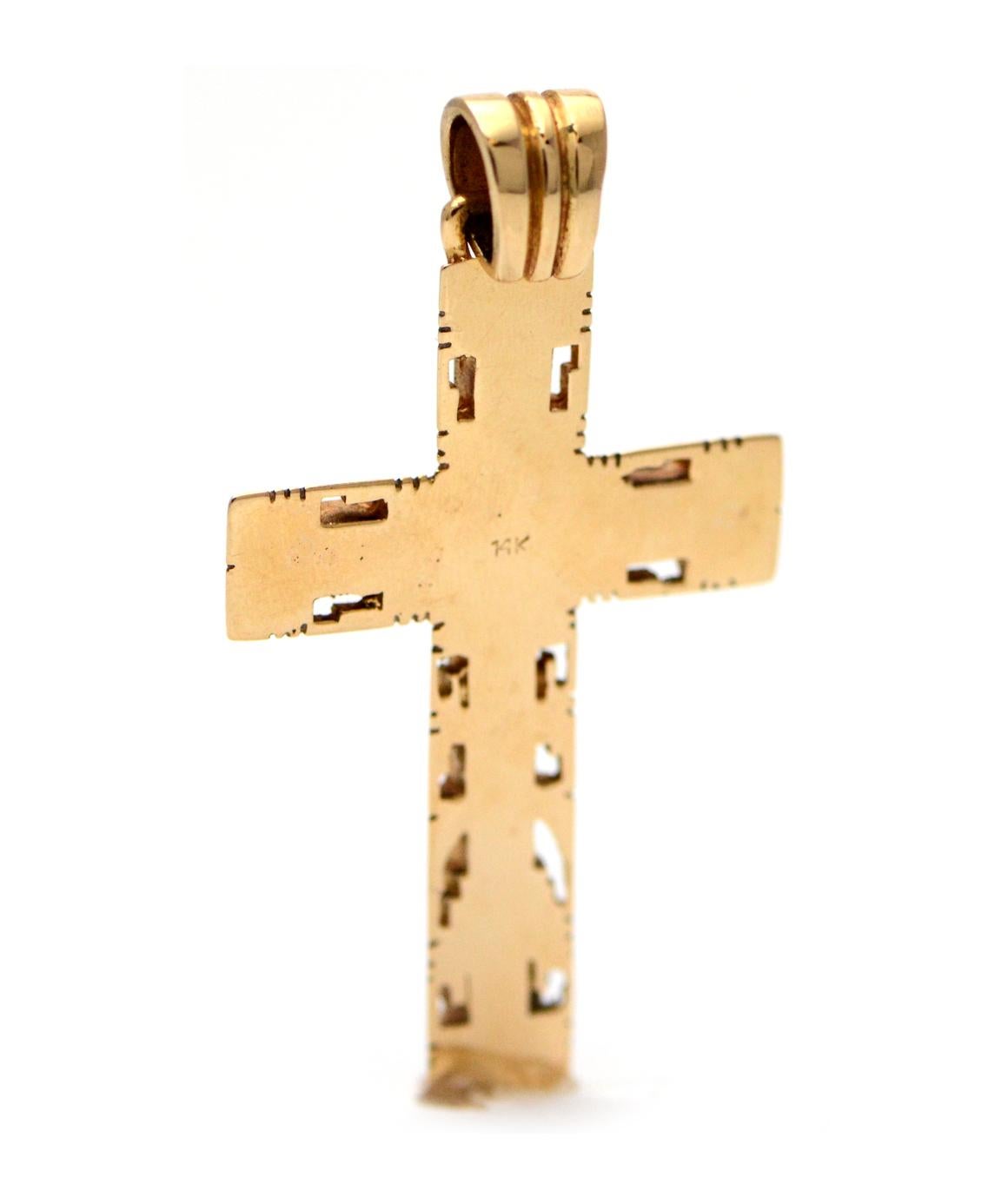 Solid 14 Karat Gold Mosaic Turquoise and Opal Inlay Cross Pendant 8.9 Grams 1