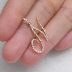 Solid 14K Yellow Gold N Initial Charm Pendant Natural Diamond Fine Jewelry