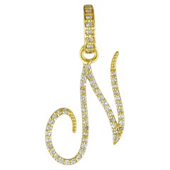 Solid 14K Yellow Gold N Initial Charm Pendant Natural Diamond Fine Jewelry