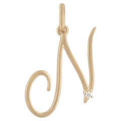 Solid 14K Yellow Gold N Initial Pendant Natural Diamond N Letter Charm Jewelry