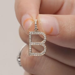 Solid 14K Yellow Gold Natural Diamond B Initial Charm Pendant Customised Jewelry