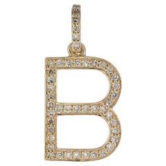Solid 14K Yellow Gold Natural Diamond B Initial Charm Pendant Customised Jewelry