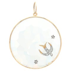 Solid 14k Yellow Gold Natural Diamond Crystal Gemstone Swallow Charm Pendant