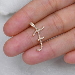 Solid 14k Yellow Gold Natural Diamond F Initial Letter Charm F Alphabet Pendant