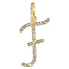 Solid 14k Yellow Gold Natural Diamond F Initial Letter Charm F Alphabet Pendant