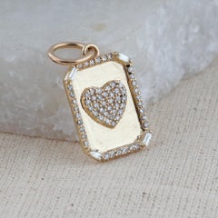 Charme en forme de plaque d'identité en or jaune massif 14 carats avec diamant naturel – Bijou cadeau
