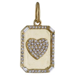 Charme en forme de plaque d'identité en or jaune massif 14 carats avec diamant naturel – Bijou cadeau