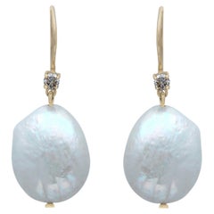 Solid 14k Yellow Gold Natural Diamond Mother of Pearl Earrings Fine Jewelry