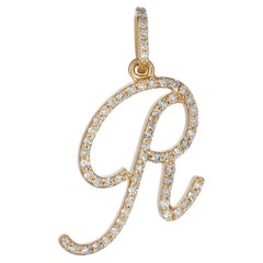 Solid 14k Yellow Gold Natural Diamond R Letter Charm Pendant Personalised Gifts