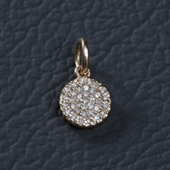Solid 14K Yellow Gold Natural Diamond Round Disc Pendant Handmade Fine Jewelry