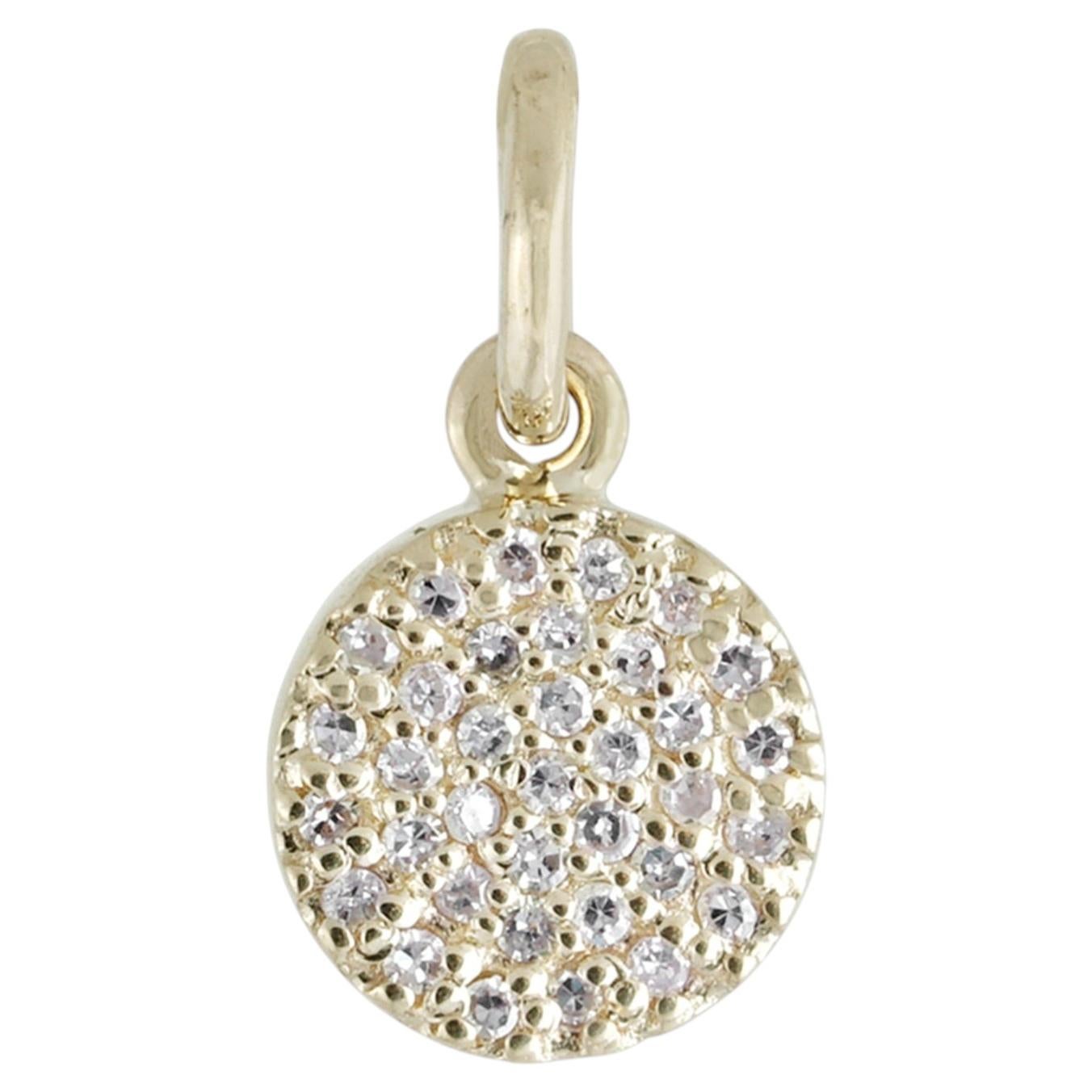 Colgante de disco redondo de oro amarillo macizo de 14K con diamante natural. Joya fina hecha a mano