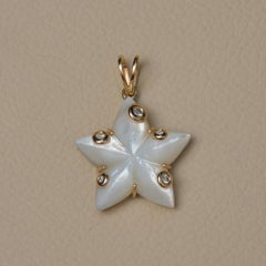 Solid 14k Yellow Gold Natural Diamond Star Charm Mother Of Pearl Gems Pendant