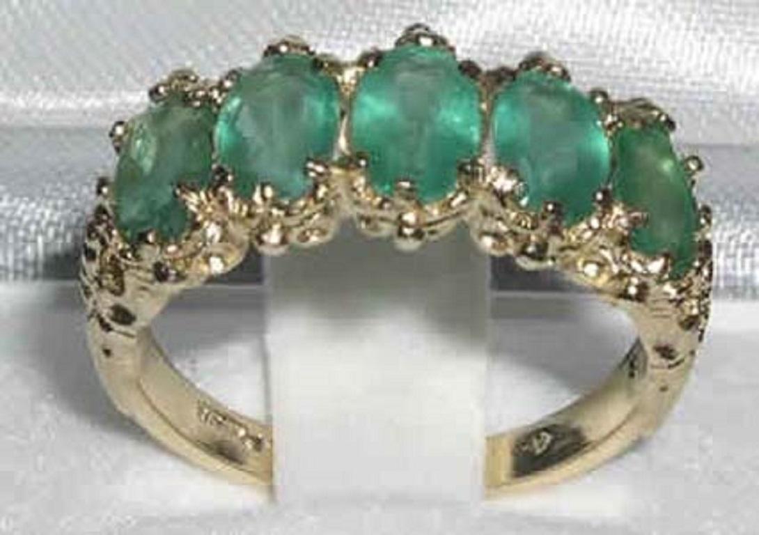 For Sale:  Solid 14K Yellow Gold Natural Emerald Womens Five Stone Ring Customizable 2