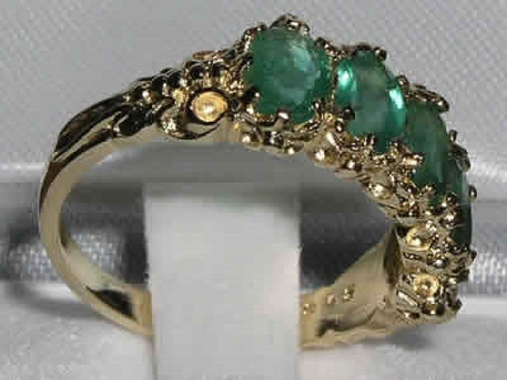 For Sale:  Solid 14K Yellow Gold Natural Emerald Womens Five Stone Ring Customizable 3