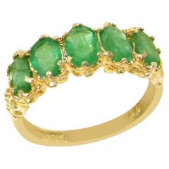 Solid 14K Yellow Gold Natural Emerald Womens Five Stone Ring Customizable