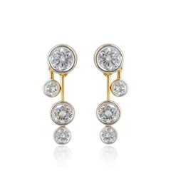 Solid 14k Yellow Gold Natural G/Si White Round Diamond Drop Fine Jewelry Earring