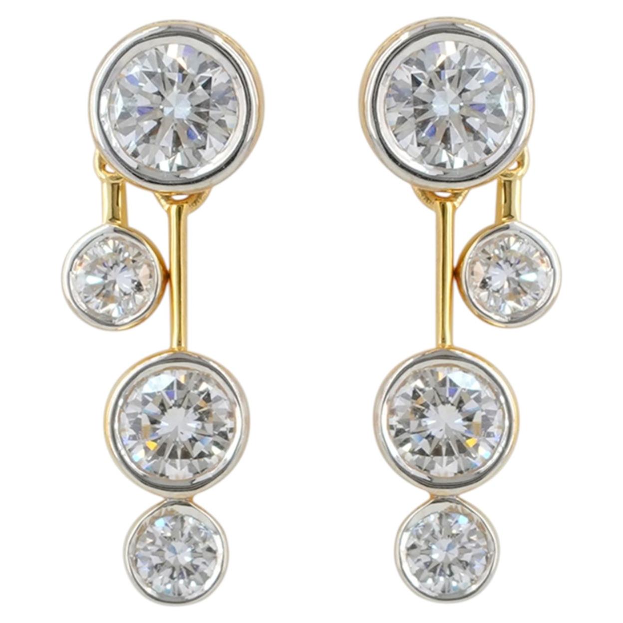 Solid 14k Yellow Gold Natural G/Si White Round Diamond Drop Fine Jewelry Earring