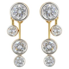 Solid 14k Yellow Gold Natural G/Si White Round Diamond Drop Fine Jewelry Earring
