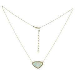 Solid 14k Yellow Gold Natural H/Si Diamond Opal Gemstone Chain Necklace Jewelry
