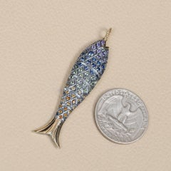 Solid 14k Yellow Gold Natural Multi Sapphire Gemstone Fish Charm Pendant Jewelry