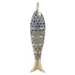 Solid 14k Yellow Gold Natural Multi Sapphire Gemstone Fish Charm Pendant Jewelry