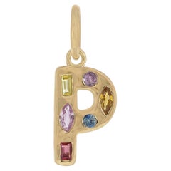 Joyas de alta gama con la letra «P» en oro amarillo macizo de 14K y zafiros naturales de varios colores