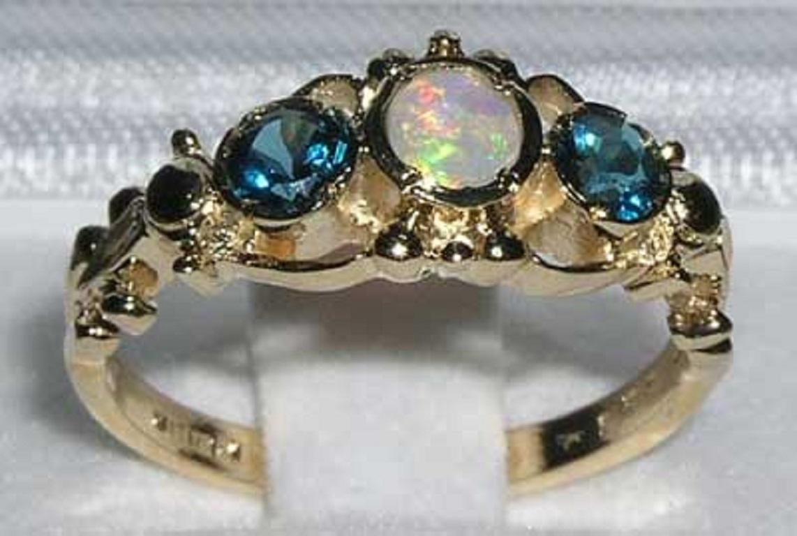 For Sale:  Solid 14K Yellow Gold Natural Opal & Blue Topaz Georgian Style customizable 2