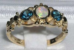 Solid 14K Yellow Gold Natural Opal & Blue Topaz Georgian Style customizable