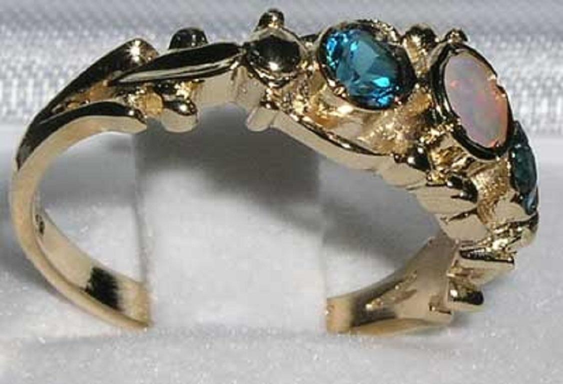 For Sale:  Solid 14K Yellow Gold Natural Opal & Blue Topaz Georgian Style customizable 3