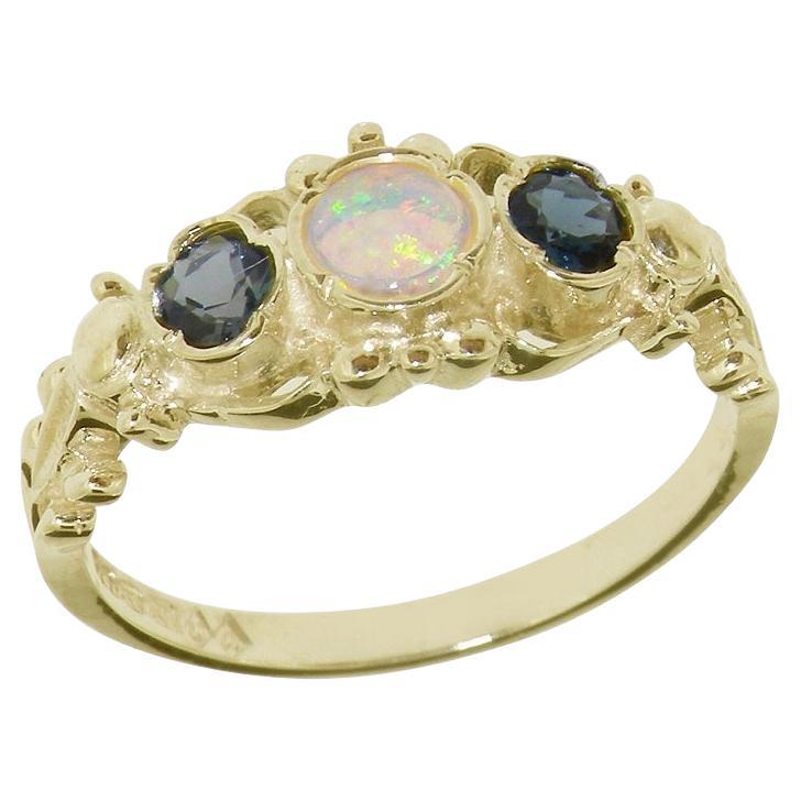 For Sale:  Solid 14K Yellow Gold Natural Opal & Blue Topaz Georgian Style customizable
