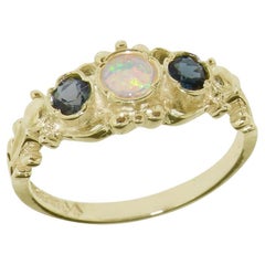 Solid 14K Yellow Gold Natural Opal & Blue Topaz Georgian Style customizable