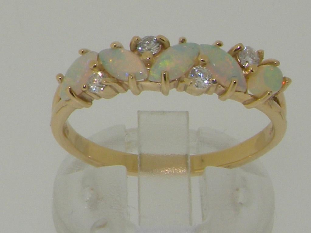 For Sale:  Solid 14k Yellow Gold Natural Opal & Diamond womens Eternity Ring Customizable 2