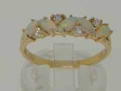 Solid 14k Yellow Gold Natural Opal & Diamond womens Eternity Ring Customizable