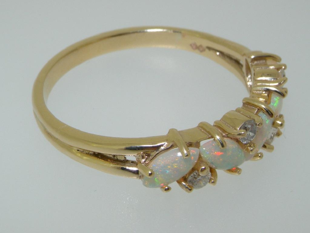 For Sale:  Solid 14k Yellow Gold Natural Opal & Diamond womens Eternity Ring Customizable 3