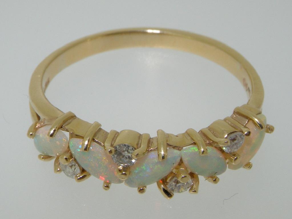 For Sale:  Solid 14k Yellow Gold Natural Opal & Diamond womens Eternity Ring Customizable 4