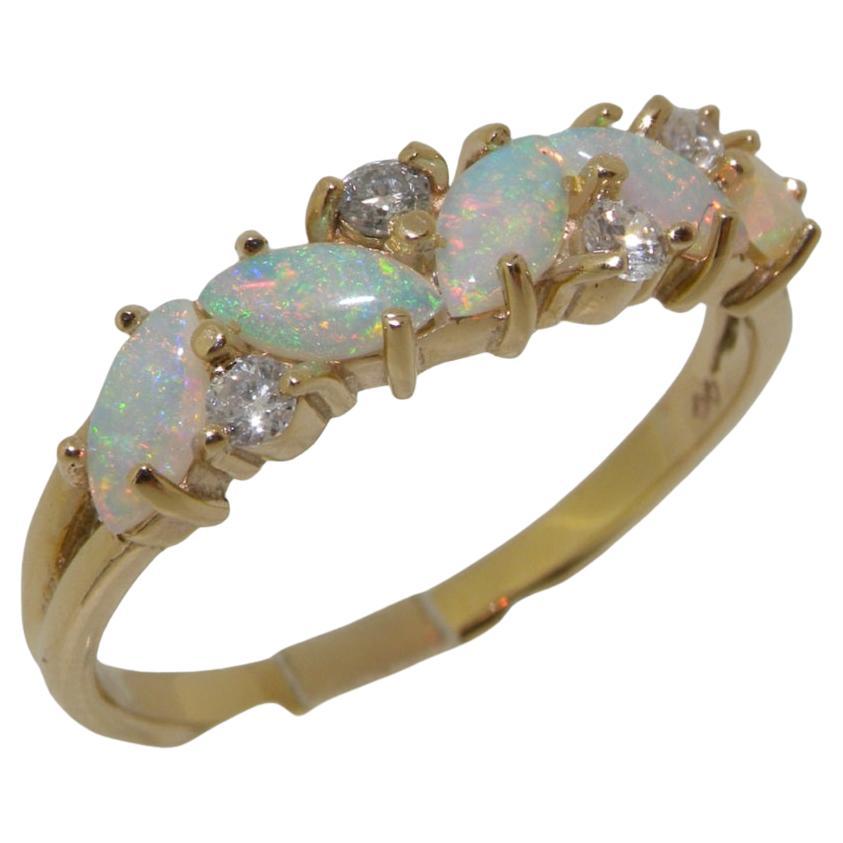 Solid 14k Yellow Gold Natural Opal & Diamond womens Eternity Ring Customizable