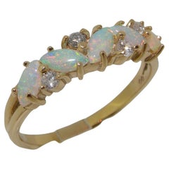 Anello di eternità da donna in oro giallo massiccio 14k con opale naturale e diamanti, personalizzabile