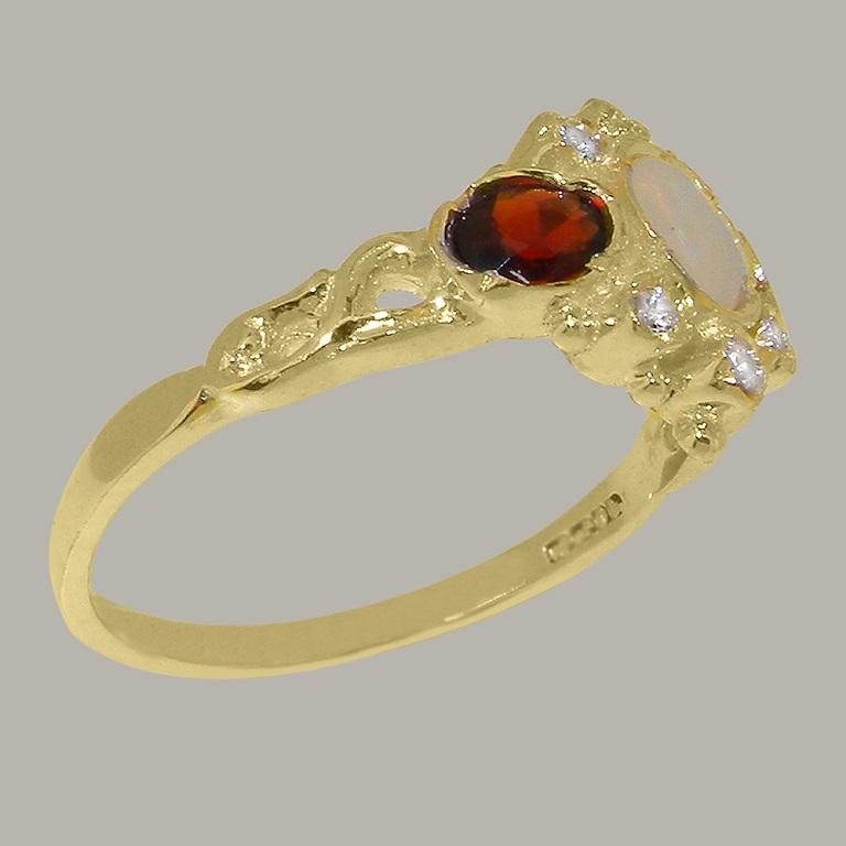 For Sale:  Solid 14K Yellow Gold Natural Opal & Diamond Womens Trilogy Ring, Customizable 3
