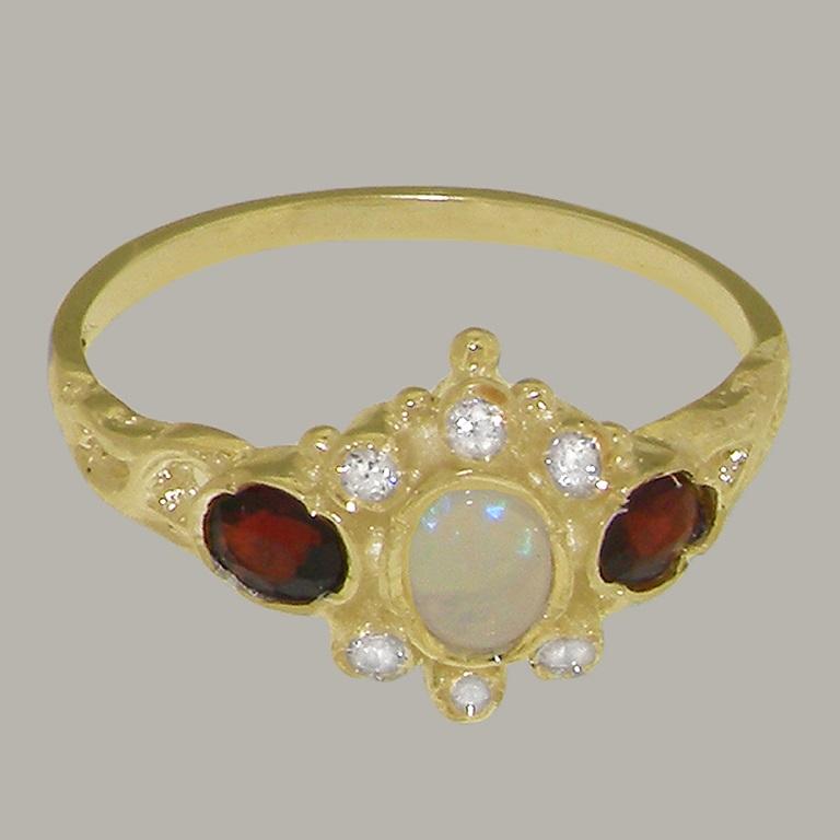 For Sale:  Solid 14K Yellow Gold Natural Opal & Diamond Womens Trilogy Ring, Customizable 5