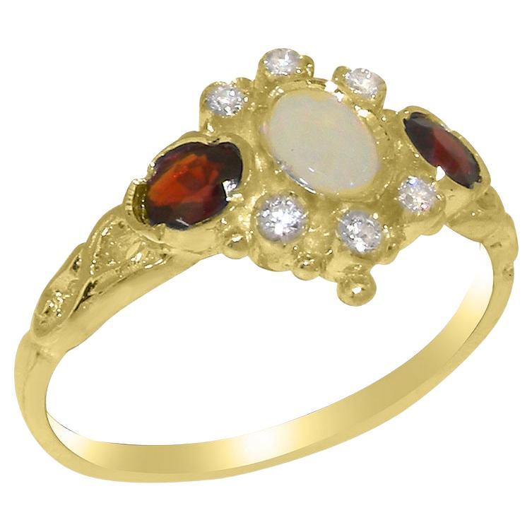Massiv-Gelbgold 14K Gelbgold Natürlicher Opal & Diamant Damen Trilogy Ring, anpassbar