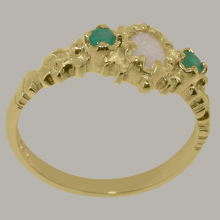 En vente :  Bague Trilogie Femme en Or Jaune 14K massif Opale Naturelle & Emeraude Personnalisable 4