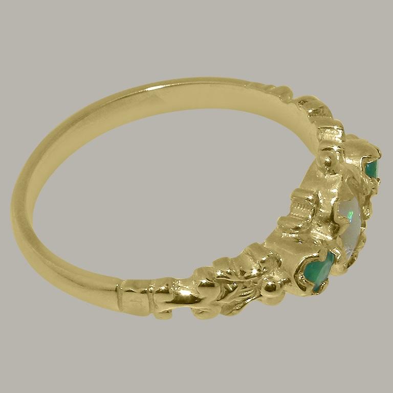 En vente :  Bague Trilogie Femme en Or Jaune 14K massif Opale Naturelle & Emeraude Personnalisable 5