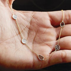 Collier « Station » en or jaune massif 14 carats avec une tranche de diamant naturel, 18', joaillerie haut de gamme
