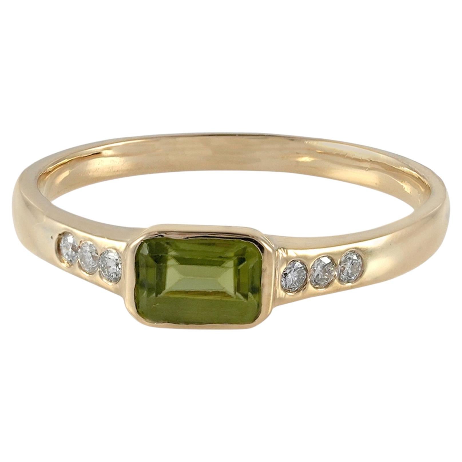 Solid 14k Yellow Gold Natural White H/Si Diamond Peridot Gemstone Ring Jewelry