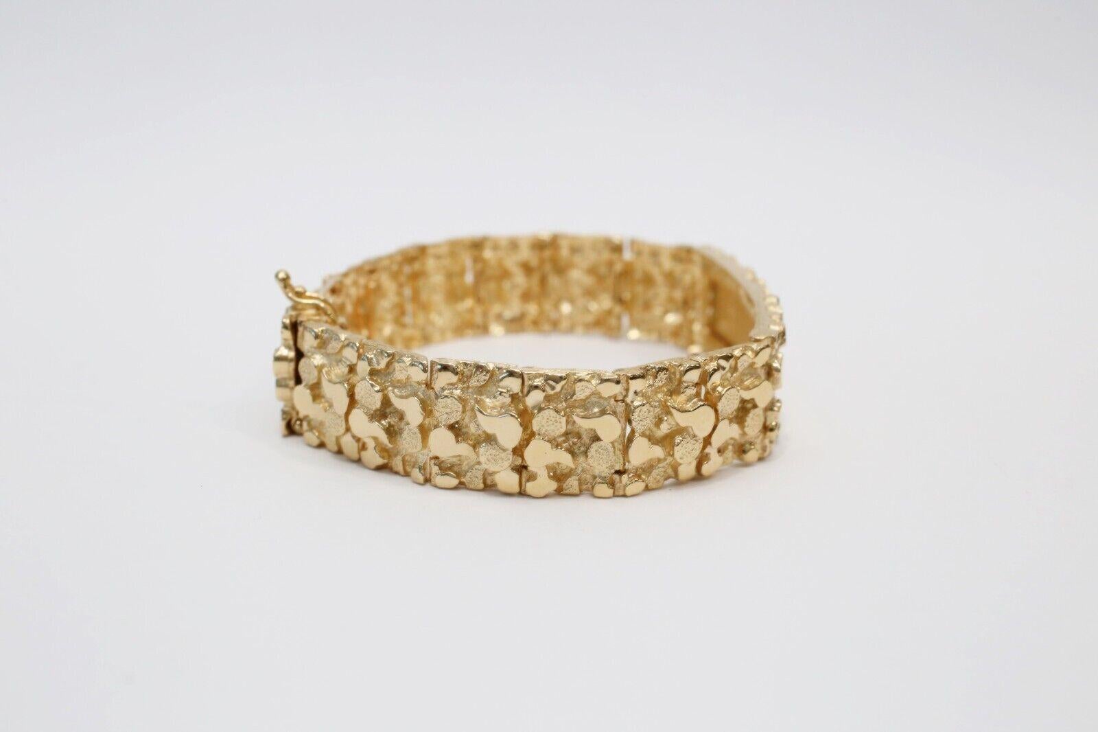 Never to go out of style, this classic bracelet is crafted in solid 14k yellow gold. With nugget style links, the box clasp is designed to have a matching look to give an almost seamless appearance throughout the bracelet. This bracelet features a